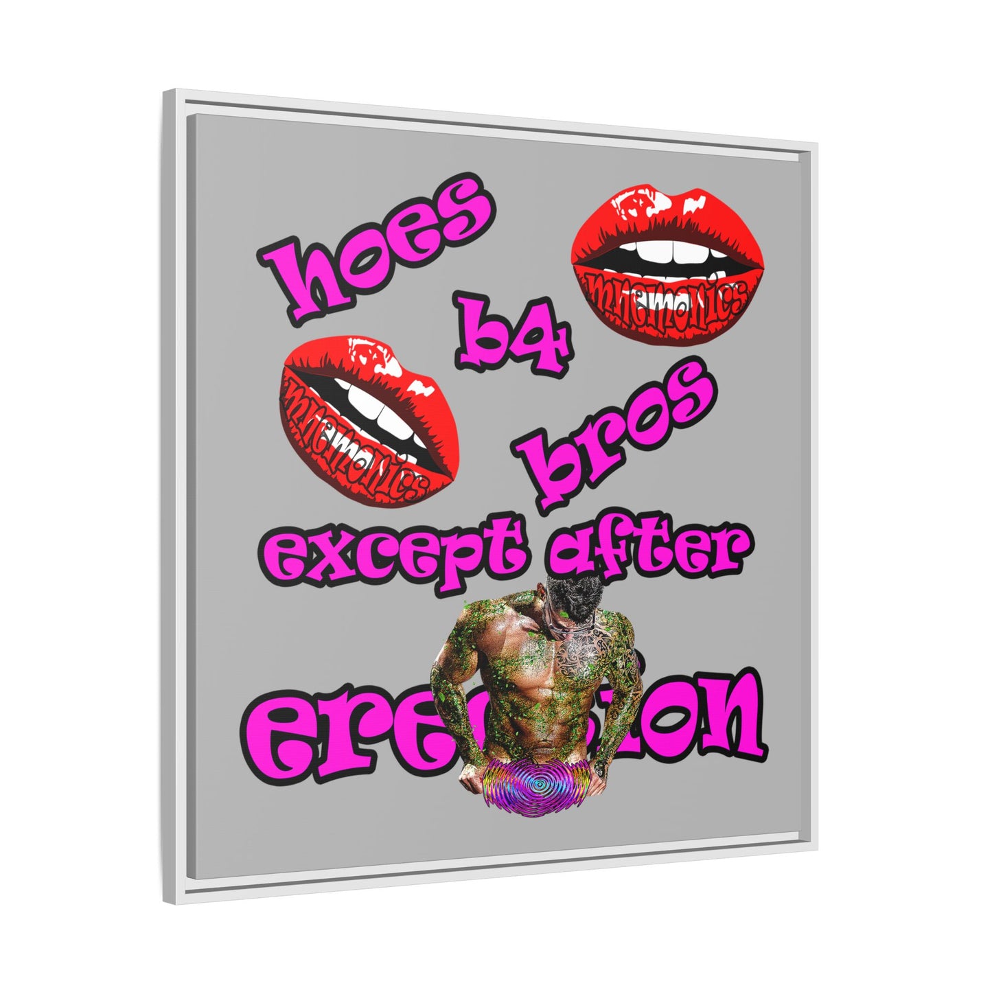 hoes b4 bros - framed canvas art (light grey)