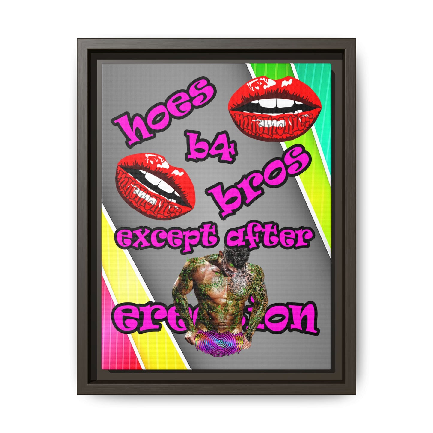 hoes b4 bros - framed canvas art (rainbow split)