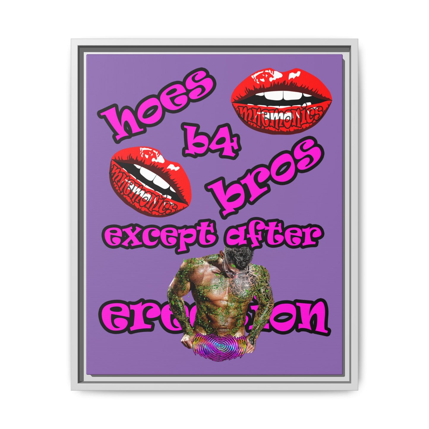 hoes b4 bros - framed canvas art (light purple)
