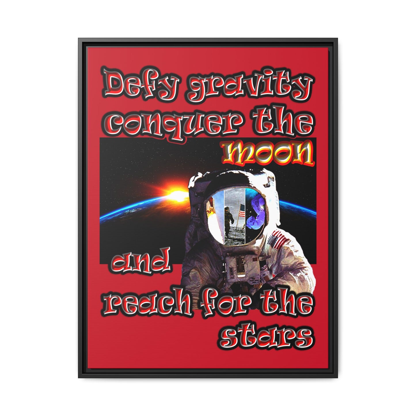 defy conquer reach - framed canvas art (dark red)