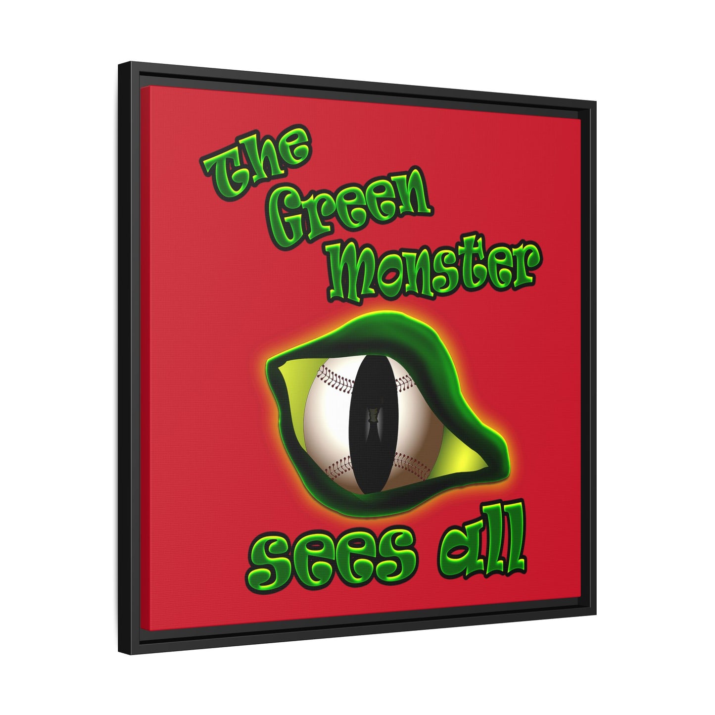 green monster - framed canvas art (dark red)
