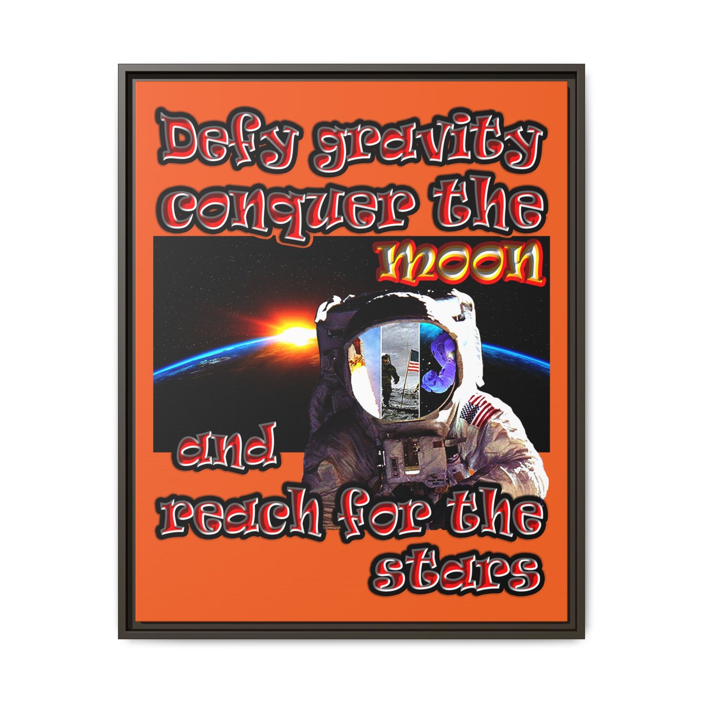 defy conquer reach - framed canvas art (orange)