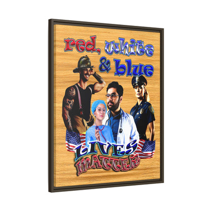 rw&b lives matter - framed canvas art (butterscotch wood finish)