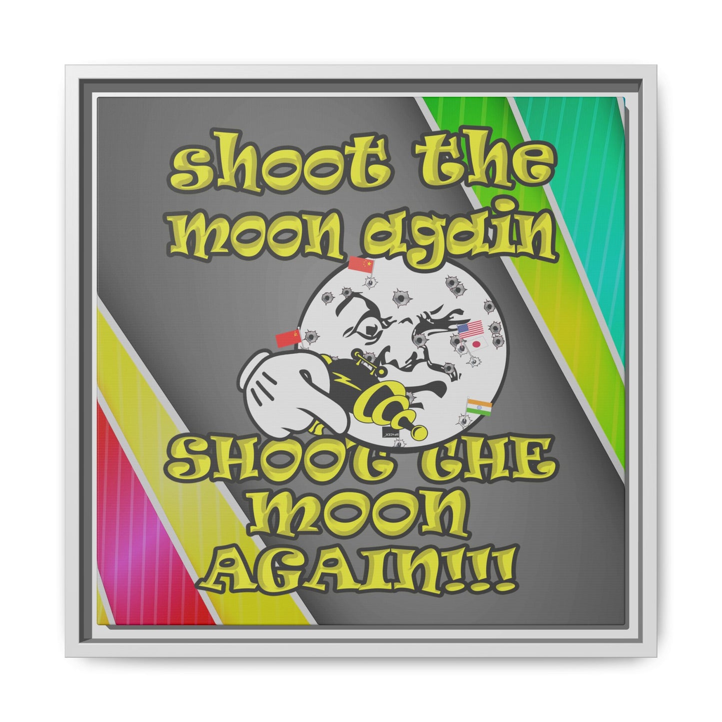 shoot the moon again - framed canvas art (rainbow split)