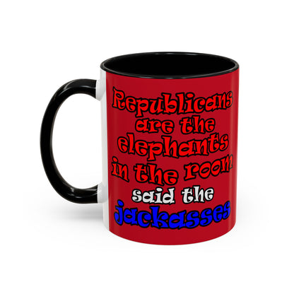 donkeys and elephants - Accent Mug (dark red)