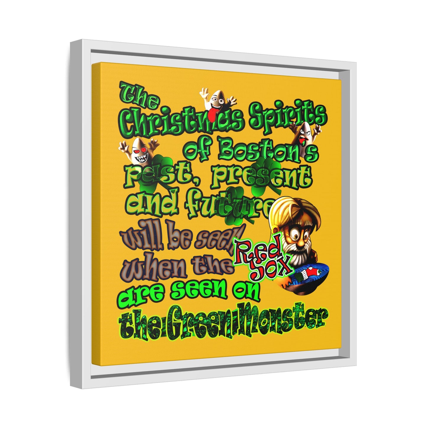 christmas spirits of boston - framed canvas art (yellow)