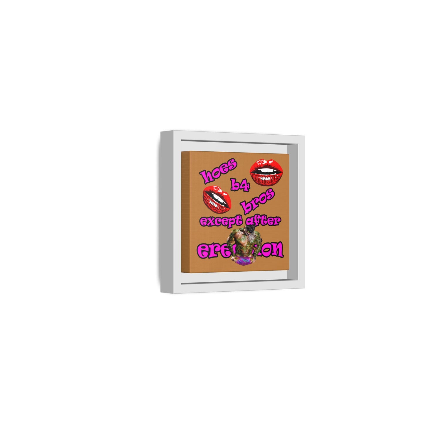 hoes b4 bros - framed canvas art (light brown)