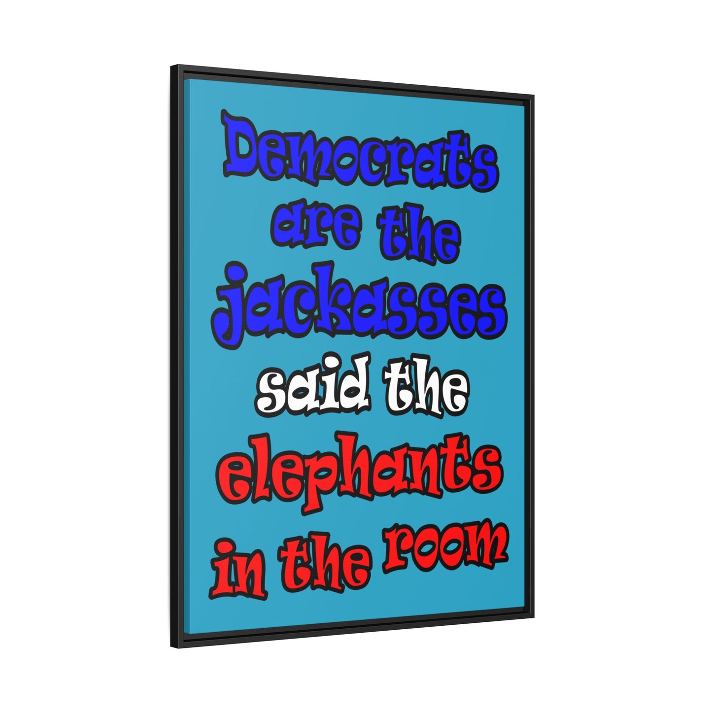 donkeys and elephants - framed canvas art (turquoise)