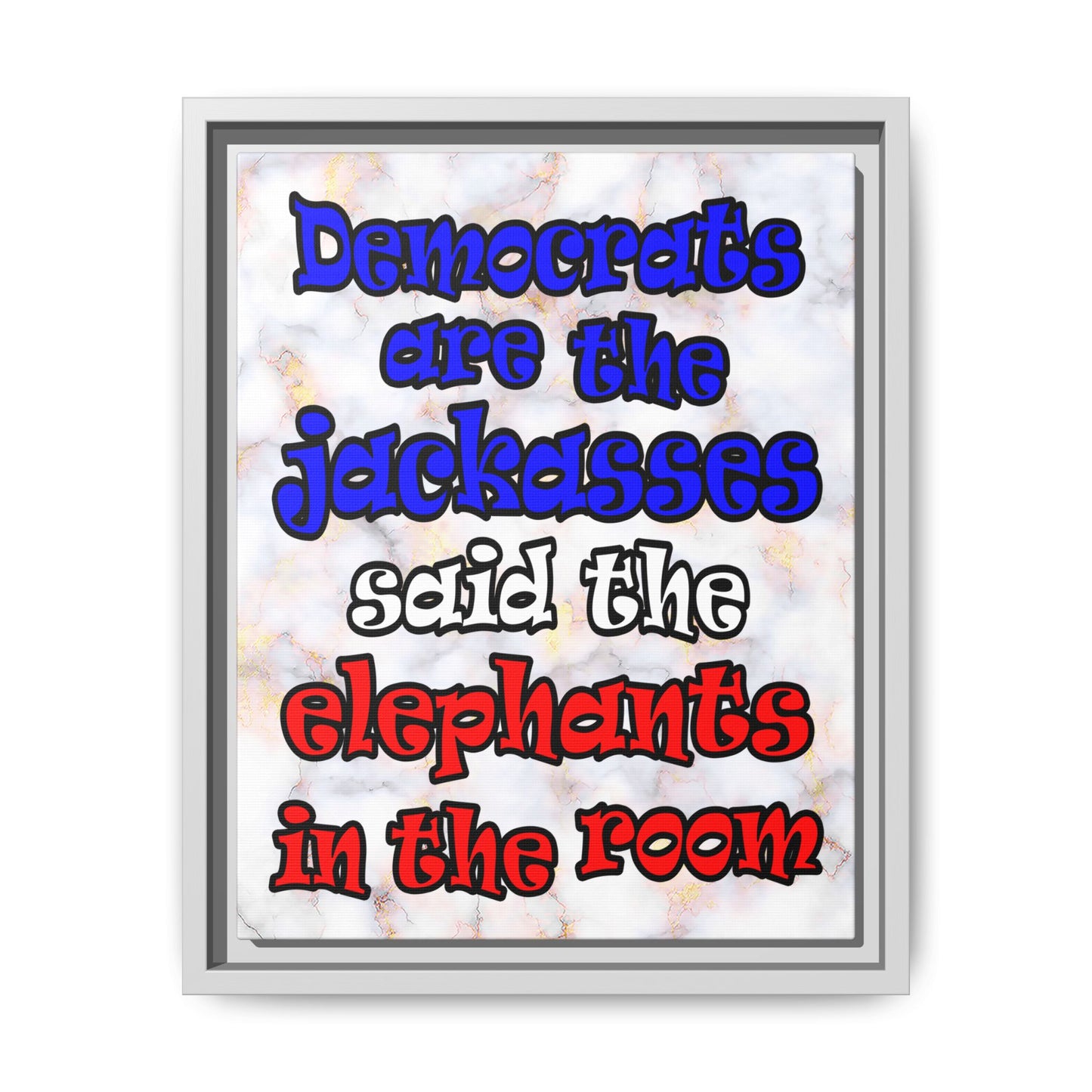 donkeys and elephants - framed canvas art (white marble)