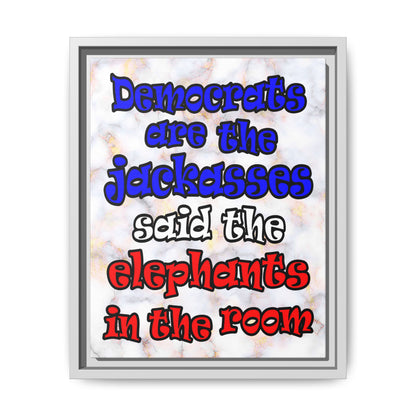 donkeys and elephants - framed canvas art (white marble)