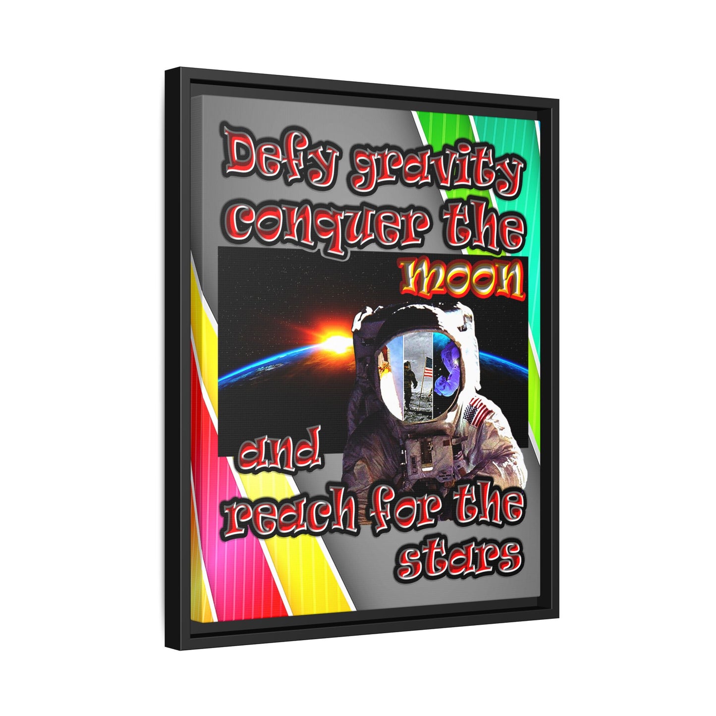 defy conquer reach - framed canvas art (rainbow split)
