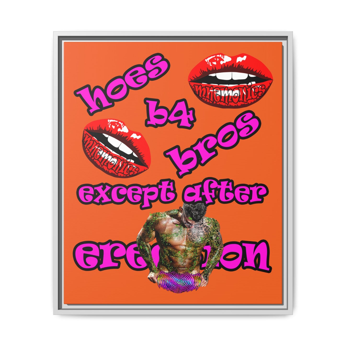 hoes b4 bros - framed canvas art (orange)
