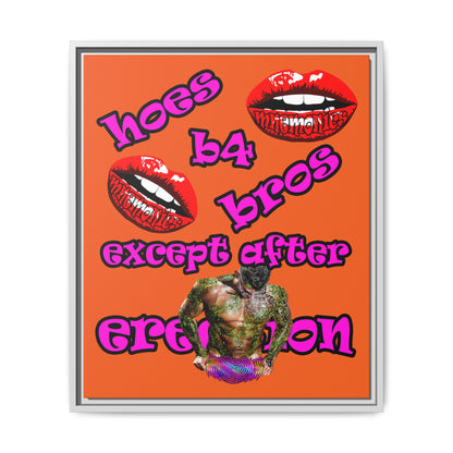 hoes b4 bros - framed canvas art (orange)