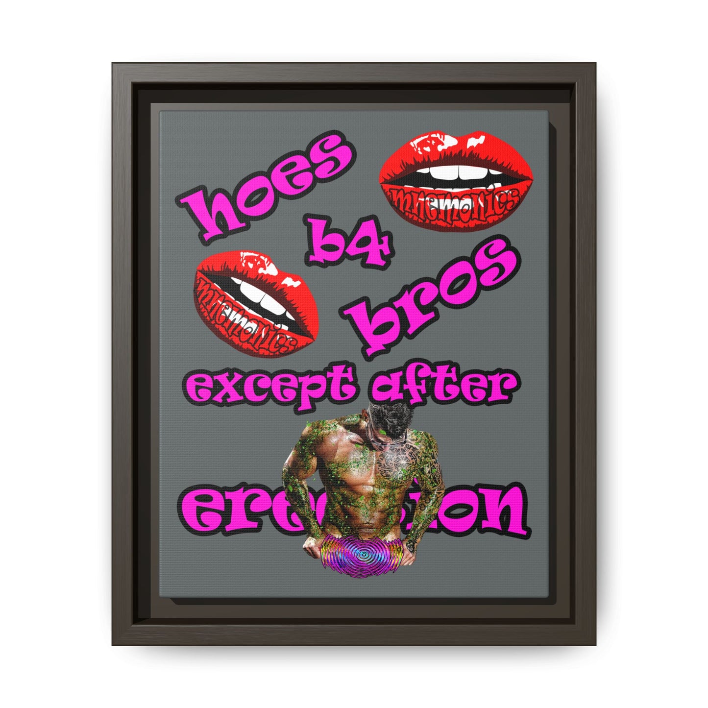 hoes b4 bros - framed canvas art (dark grey)