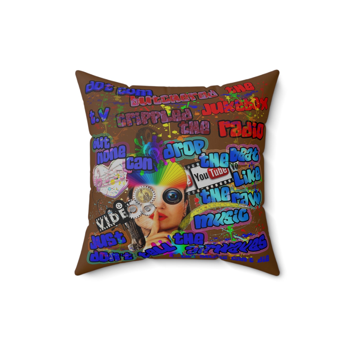drop the beat - Spun Polyester Square Pillow - (brown)
