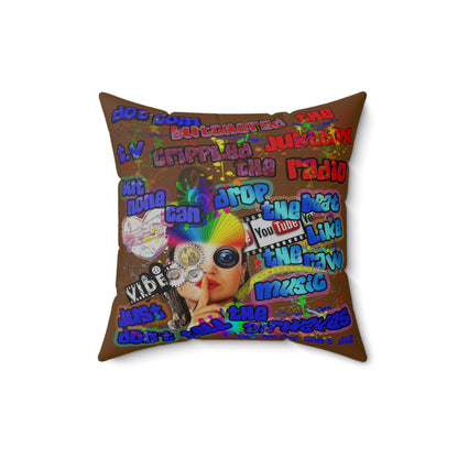 drop the beat - Spun Polyester Square Pillow - (brown)