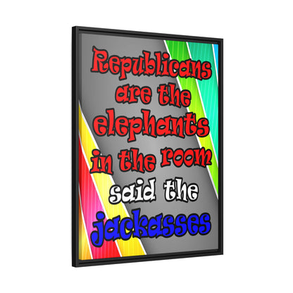 donkeys and elephants - framed canvas art (rainbow split)