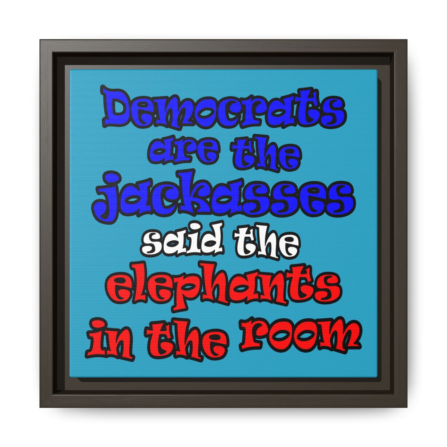 donkeys and elephants - framed canvas art (turquoise)