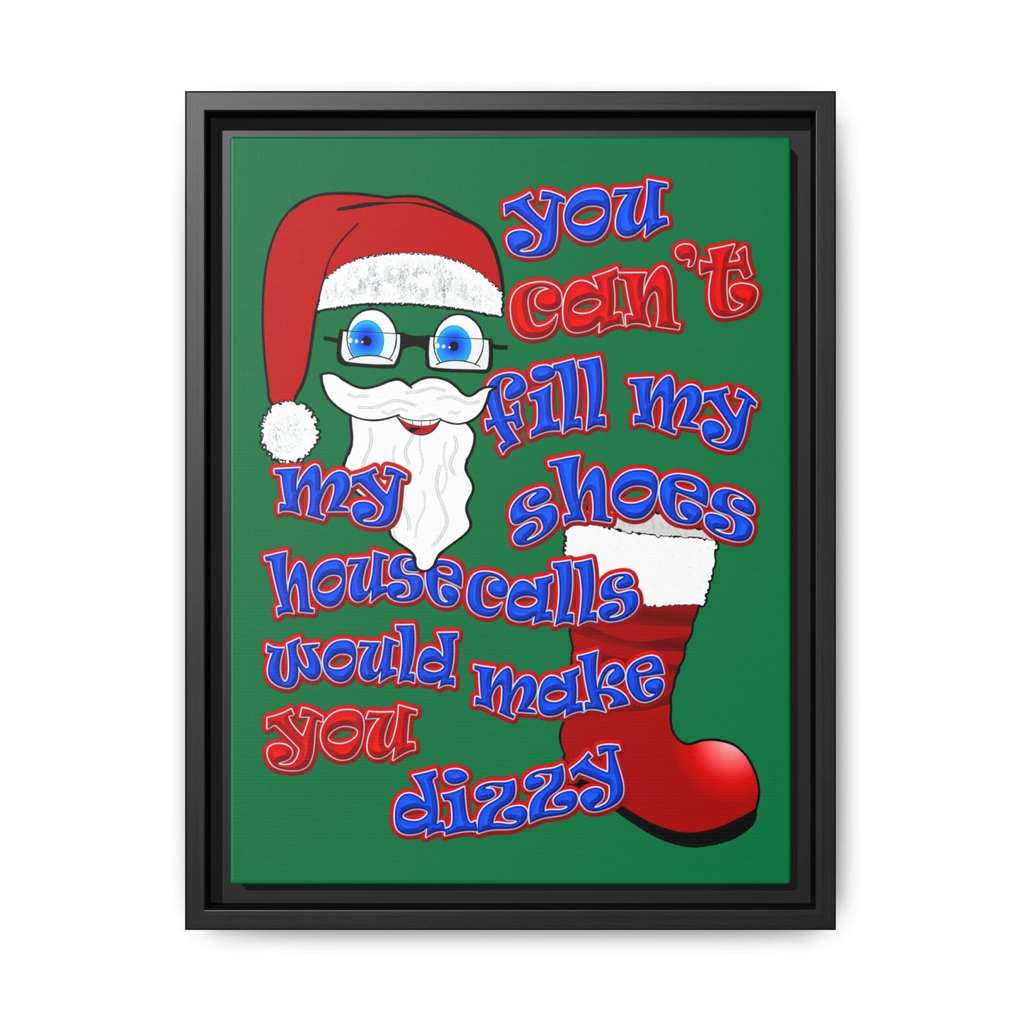 santa's shoes - framed canvas art (dark green)