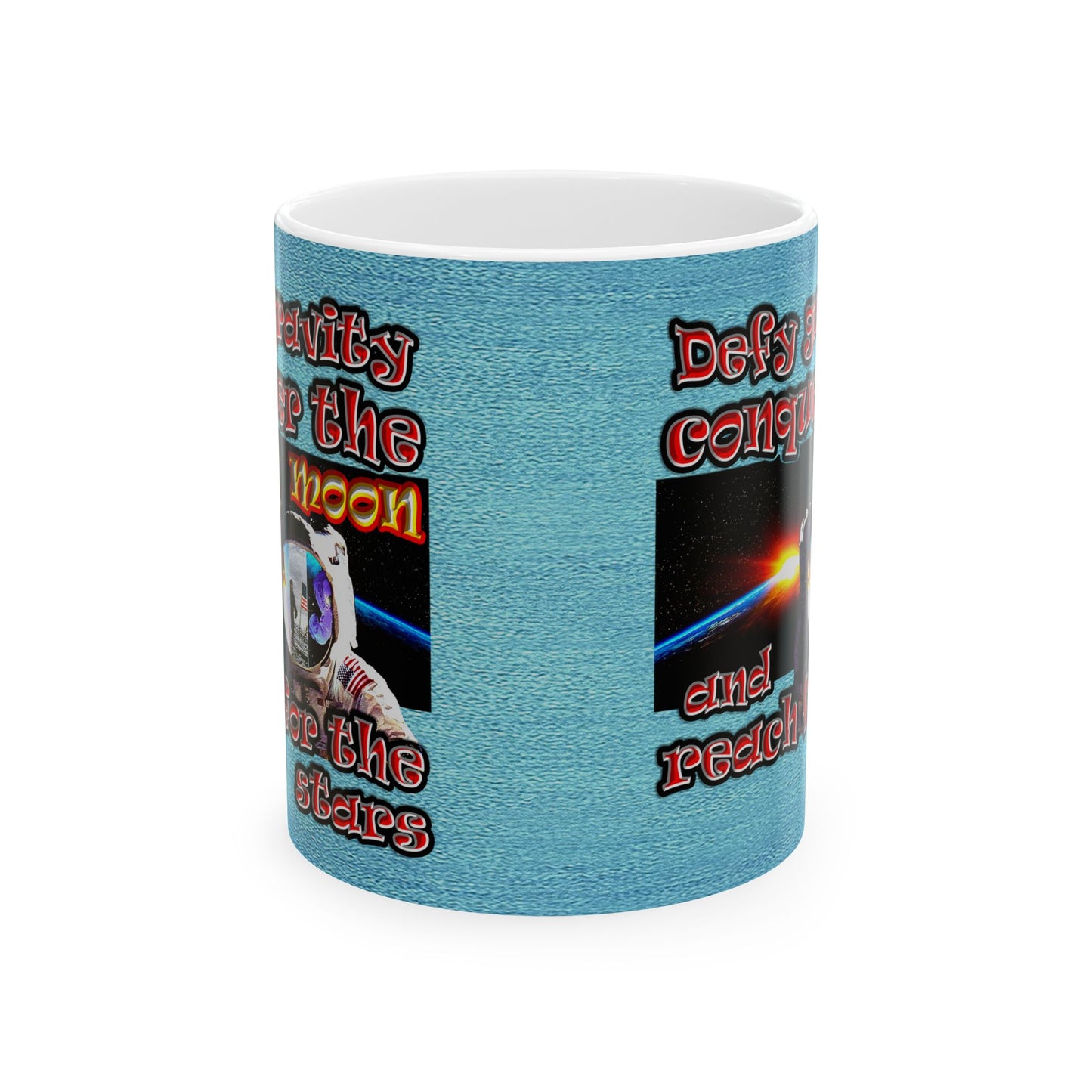 defy conquer reach - White Mug (faded blue)