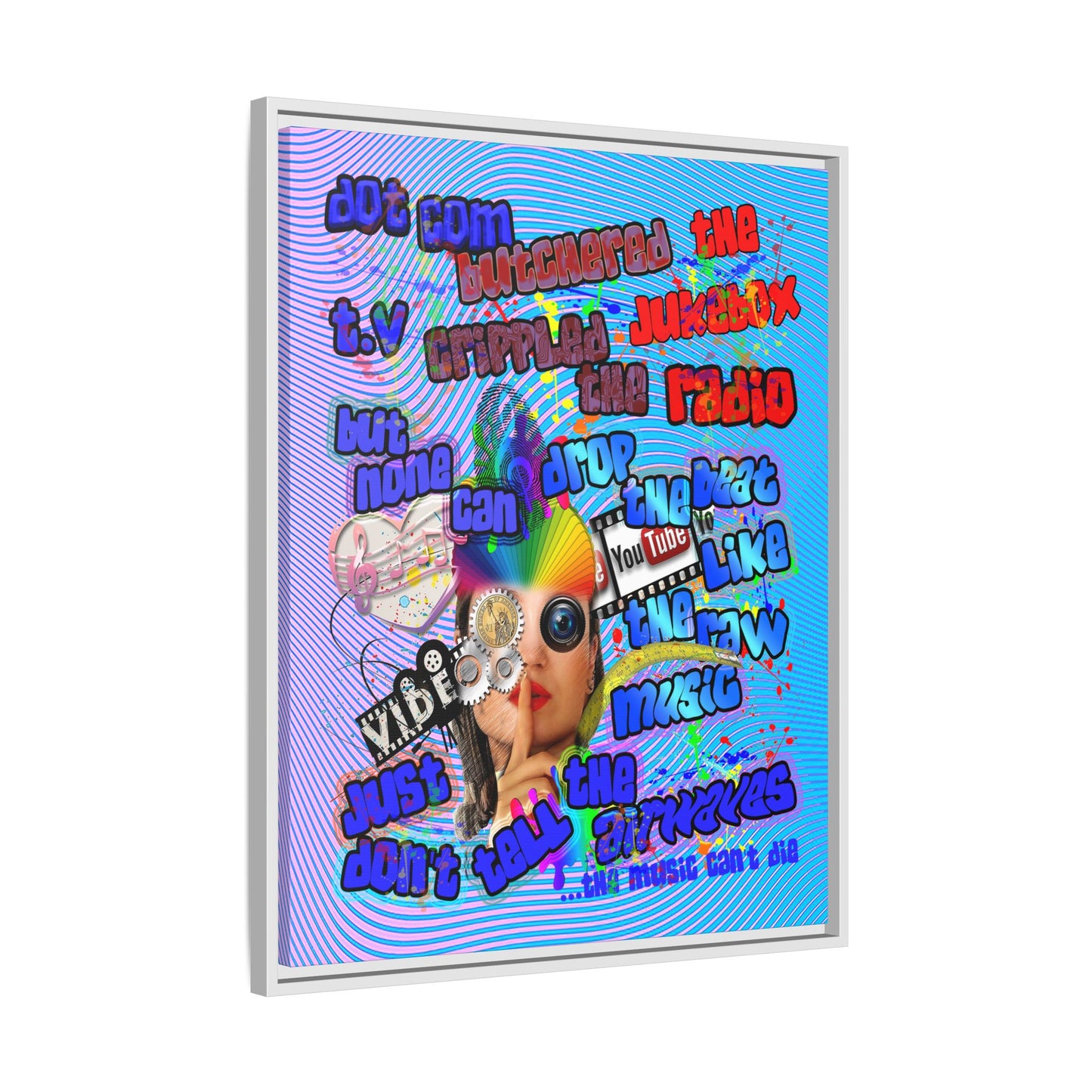 drop the beat - framed canvas art (light blue-purple wave)