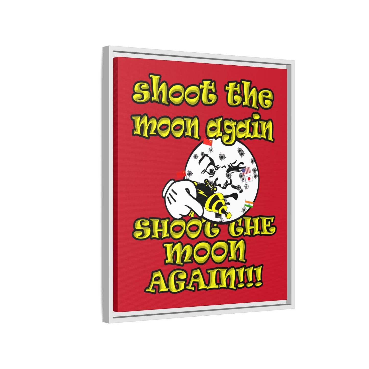 shoot the moon again - framed canvas art (dark red)