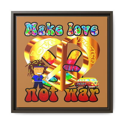 love peace - framed canvas art (light brown)