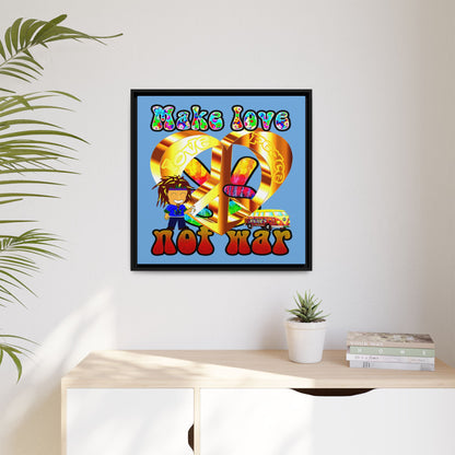 love peace - framed canvas art (light blue)
