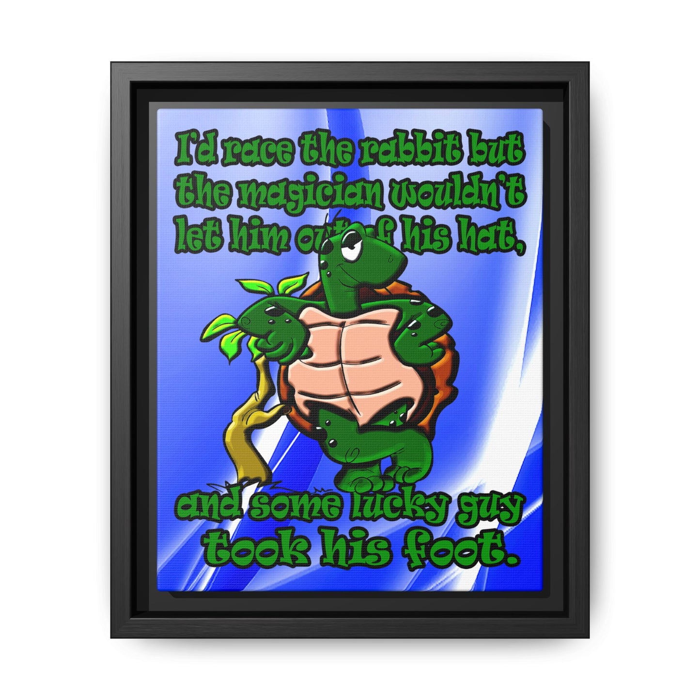 turtle race - framed canvas art (blue-white wave)