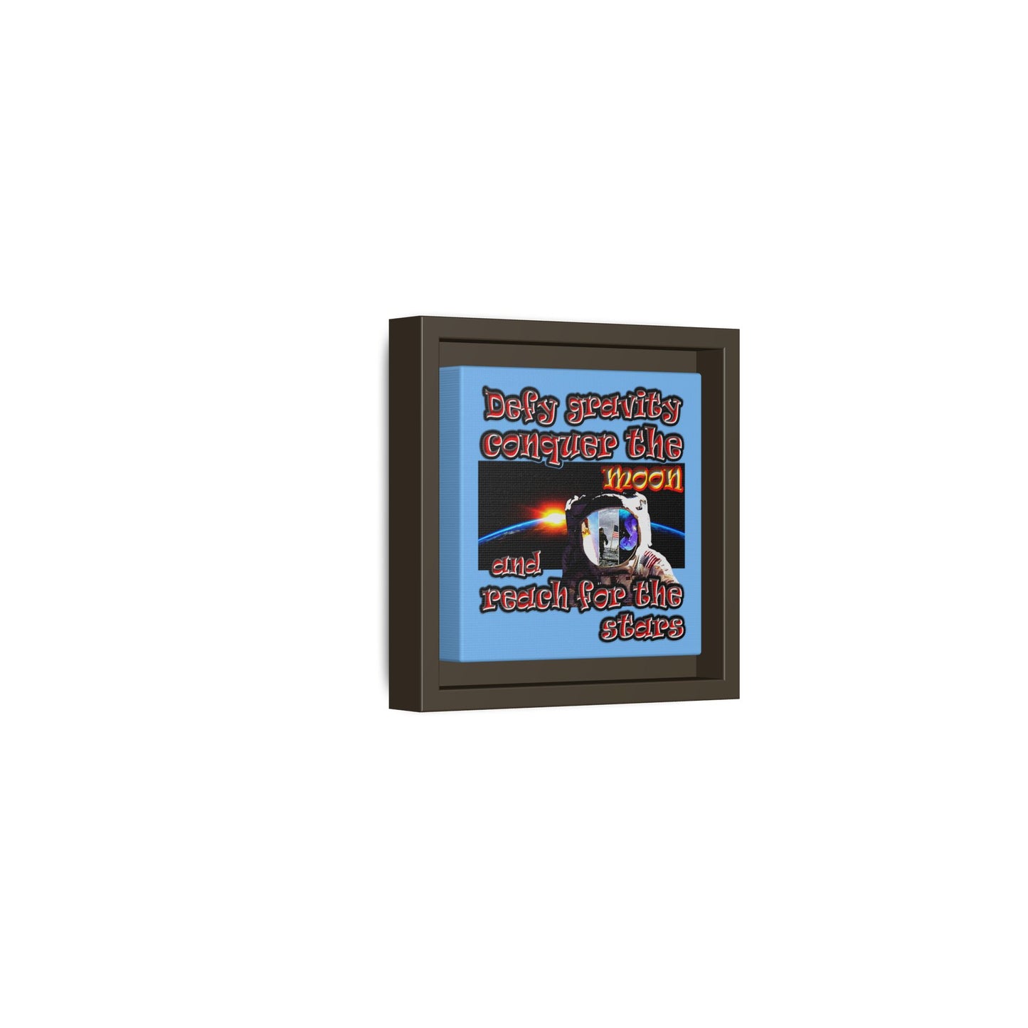 defy conquer reach - framed canvas art (light blue)