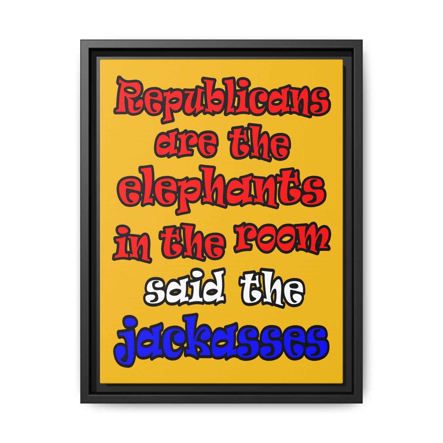 donkeys and elephants - framed canvas art (yellow)