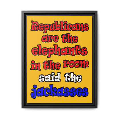 donkeys and elephants - framed canvas art (yellow)