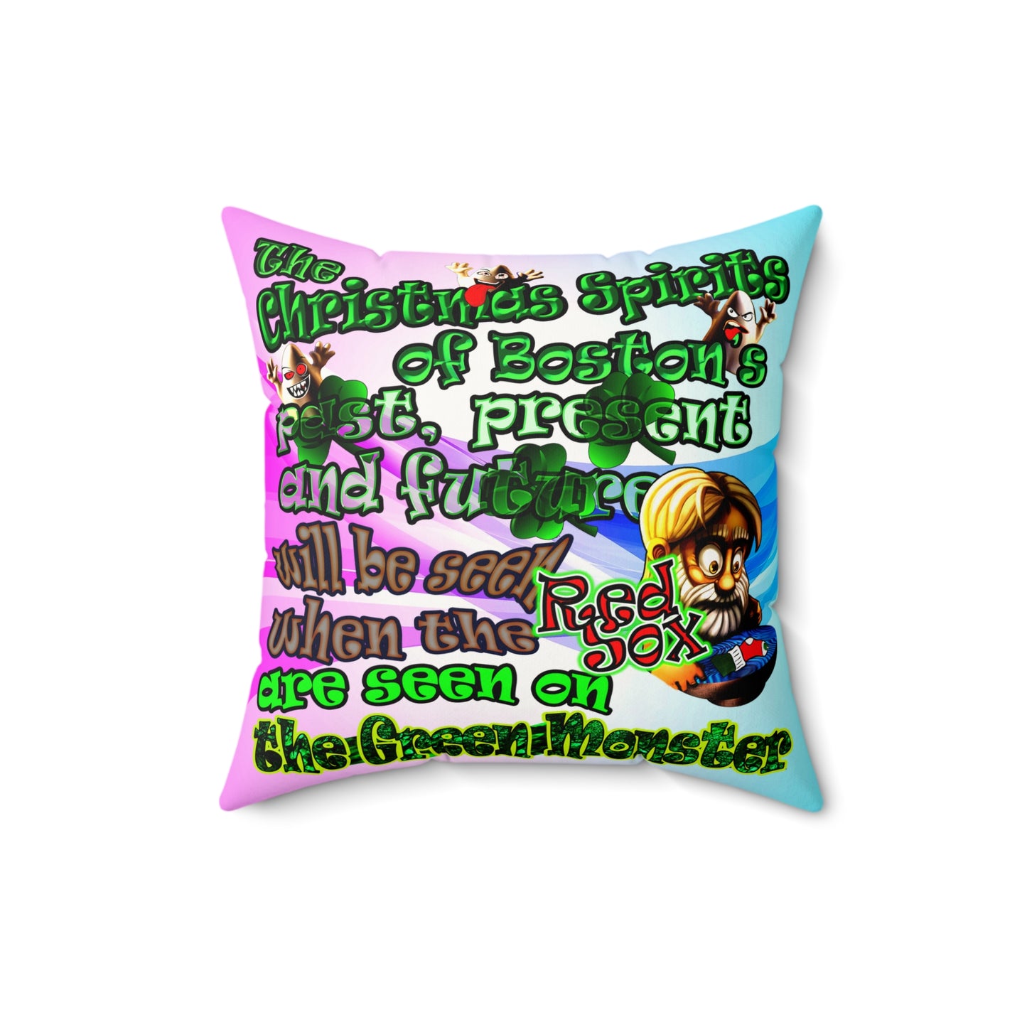 christmas spirits of boston - Faux Suede Square Pillow - (light blue-pink wave)