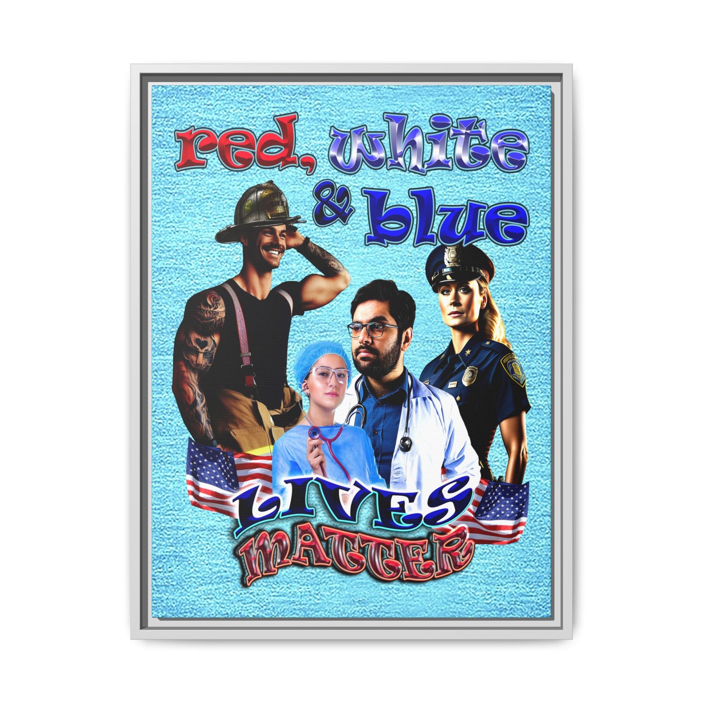 rw&b lives matter - framed canvas art (faded blue)