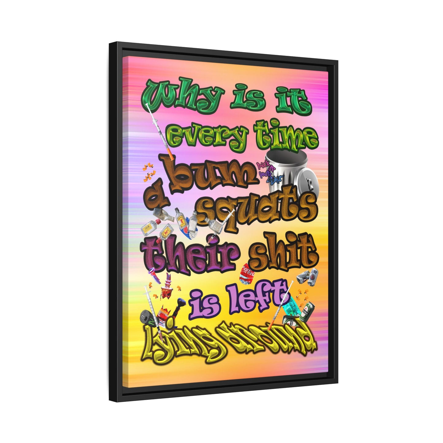 the bum's shit - framed canvas art (color blur)