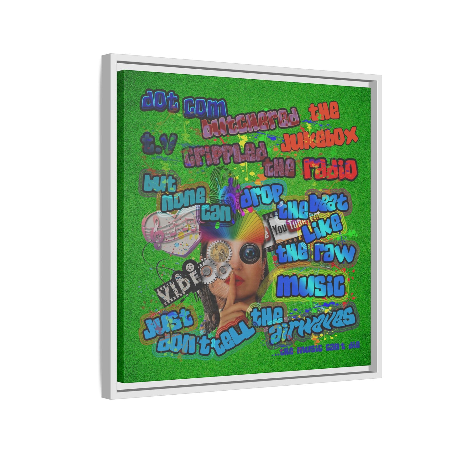 drop the beat - framed canvas art (green turf)