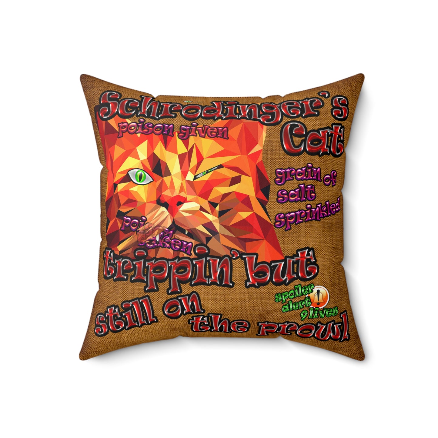 schrodinger's cat - Spun Polyester Square Pillow - (dichromatic brown papyrus)