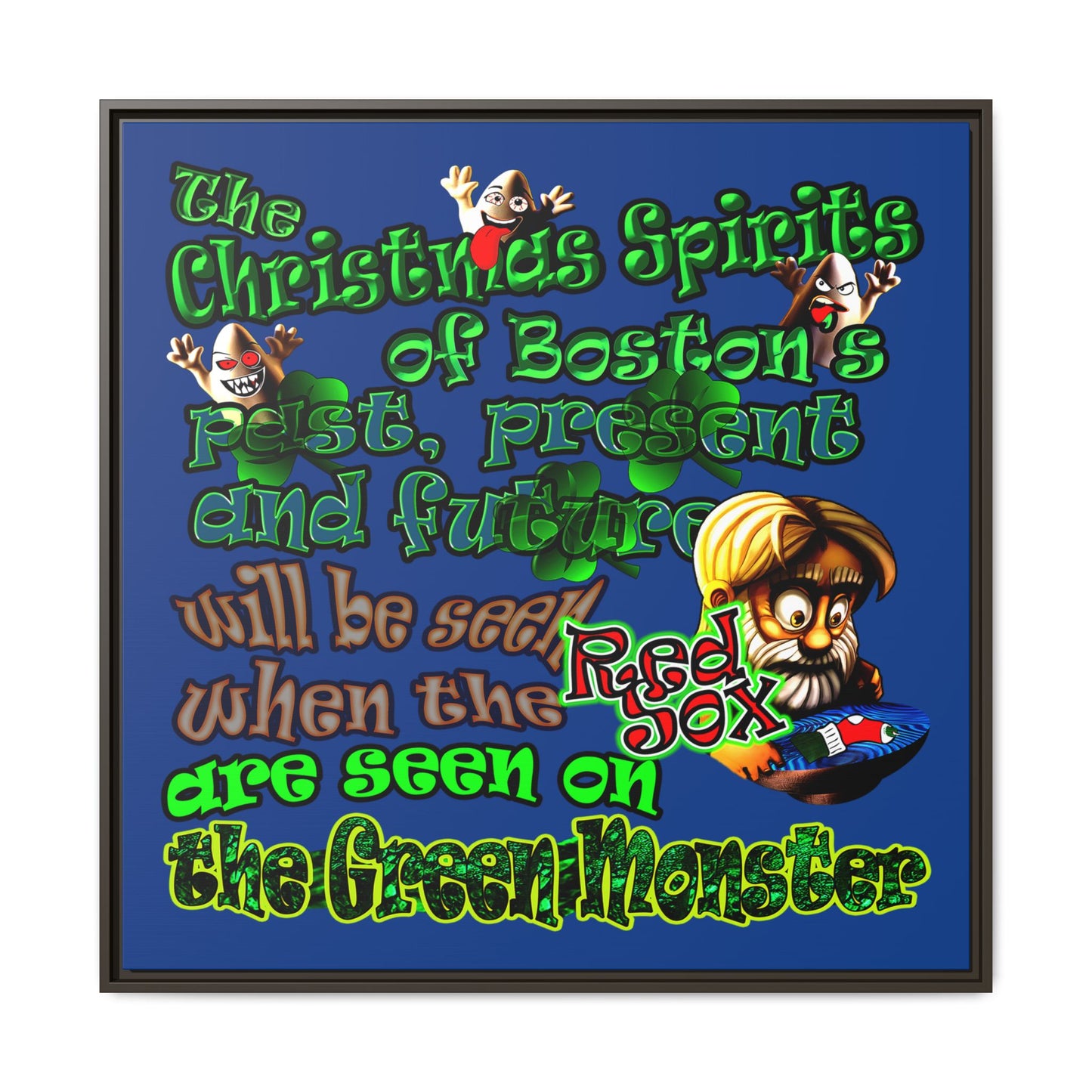 christmas spirits of boston - framed canvas art (dark blue)