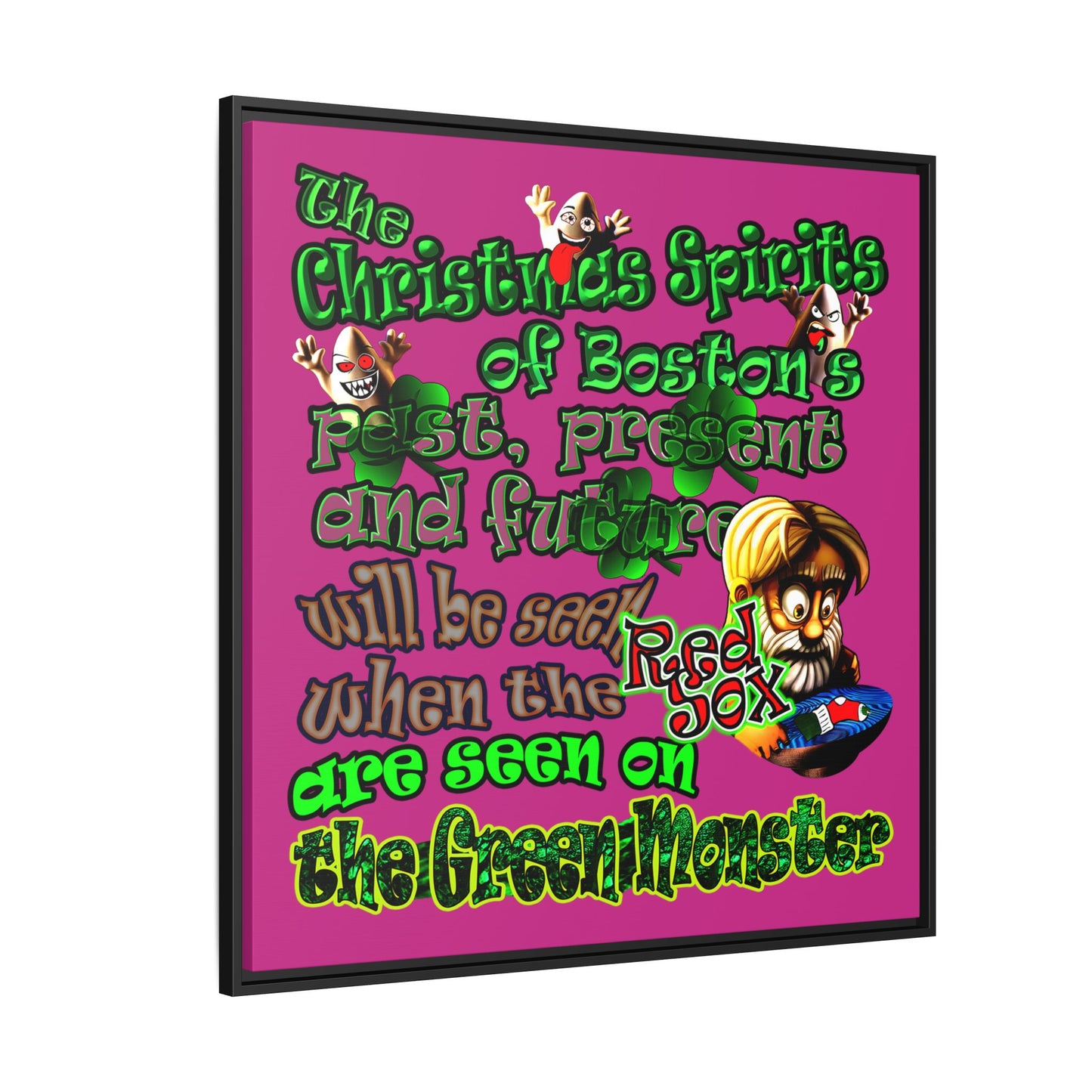 christmas spirits of boston - framed canvas art (pink)