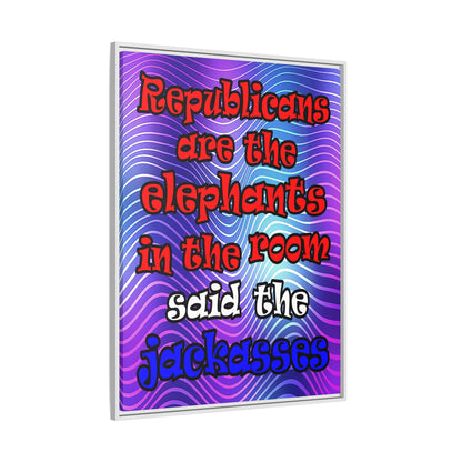 donkeys and elephants - framed canvas art (purple wave)
