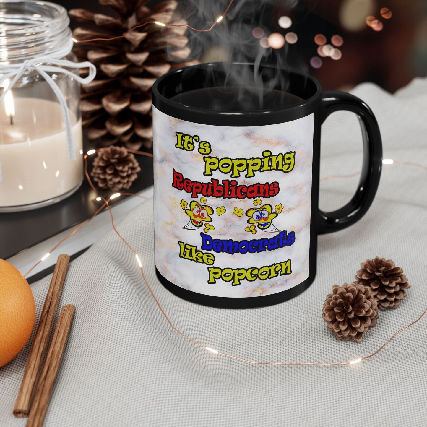 popping like popcorn - Black Mug (white marble)