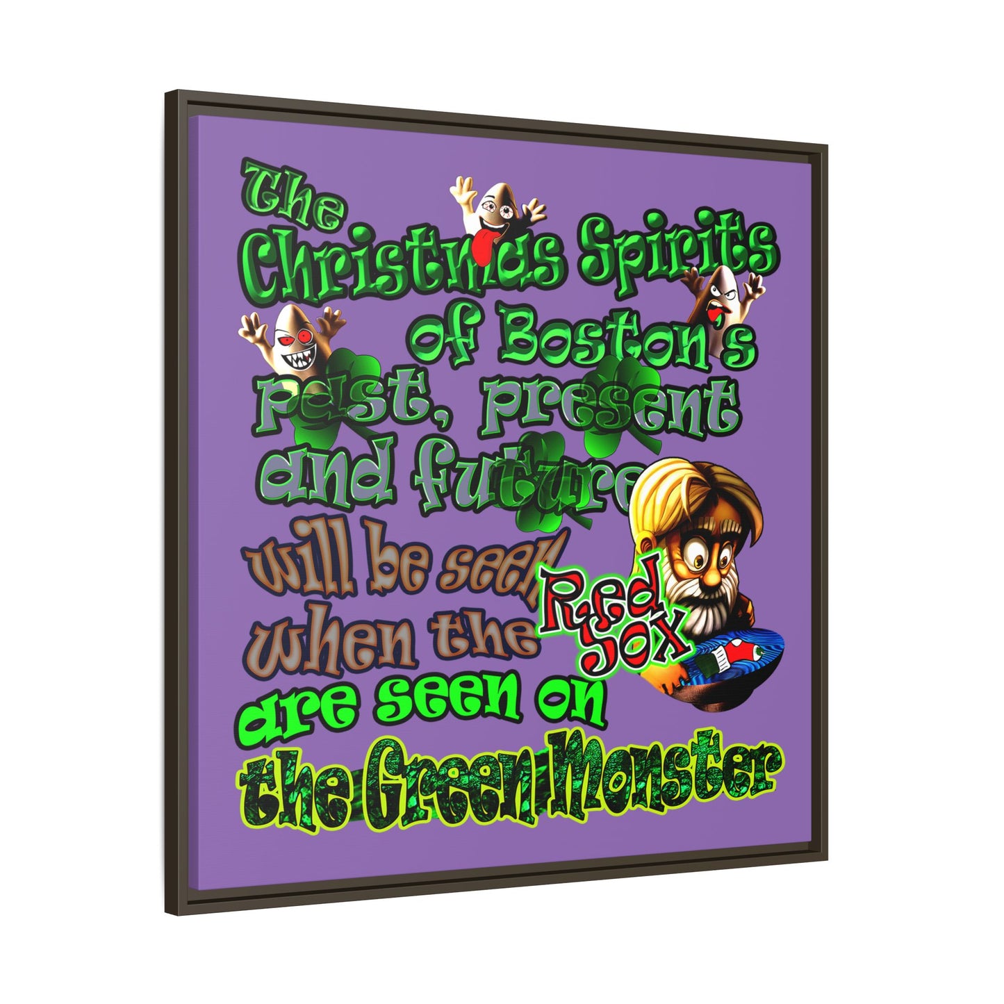 christmas spirits of boston - framed canvas art (light purple)