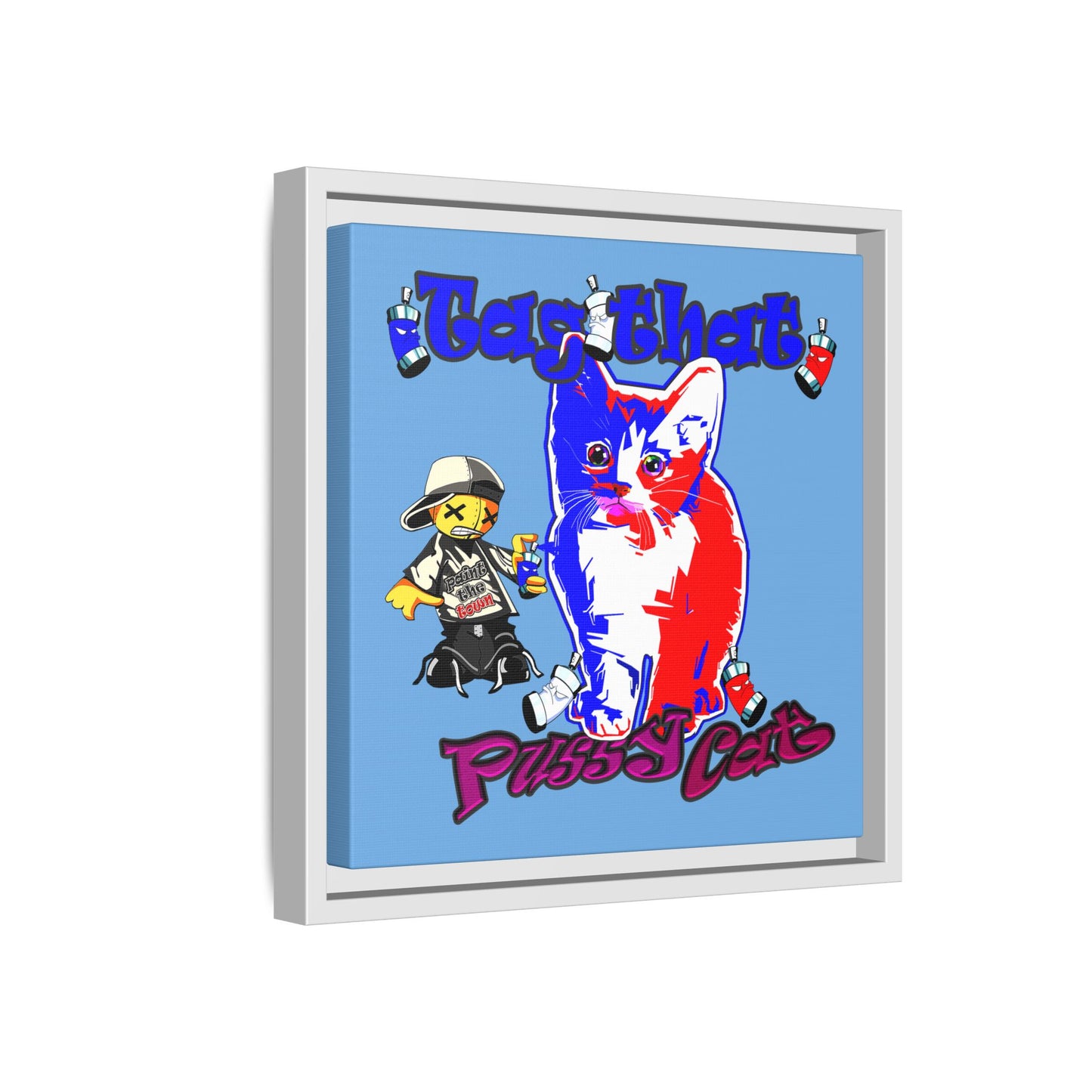 tag that - framed canvas art (light blue)