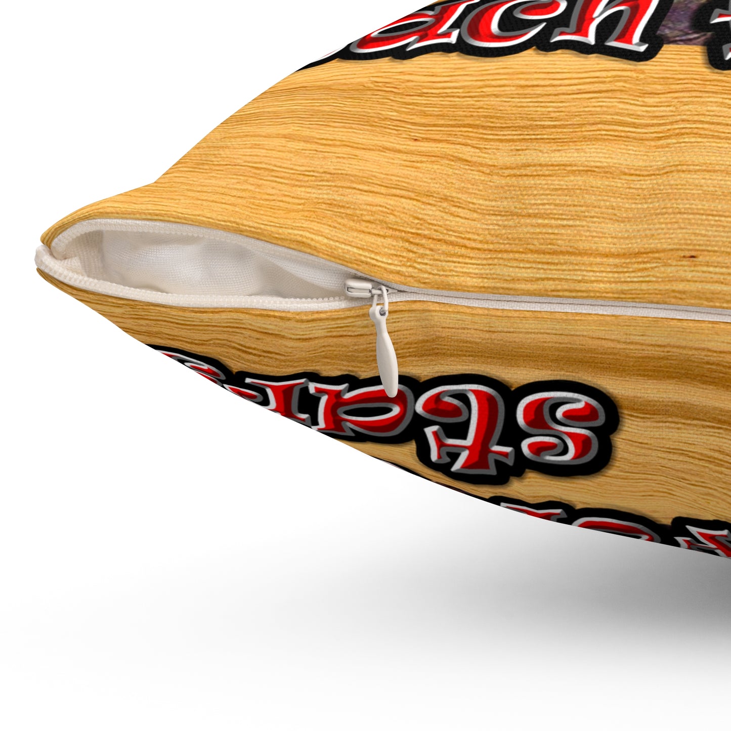 defy conquer reach - Spun Polyester Square Pillow - (butterscotch wood finish)