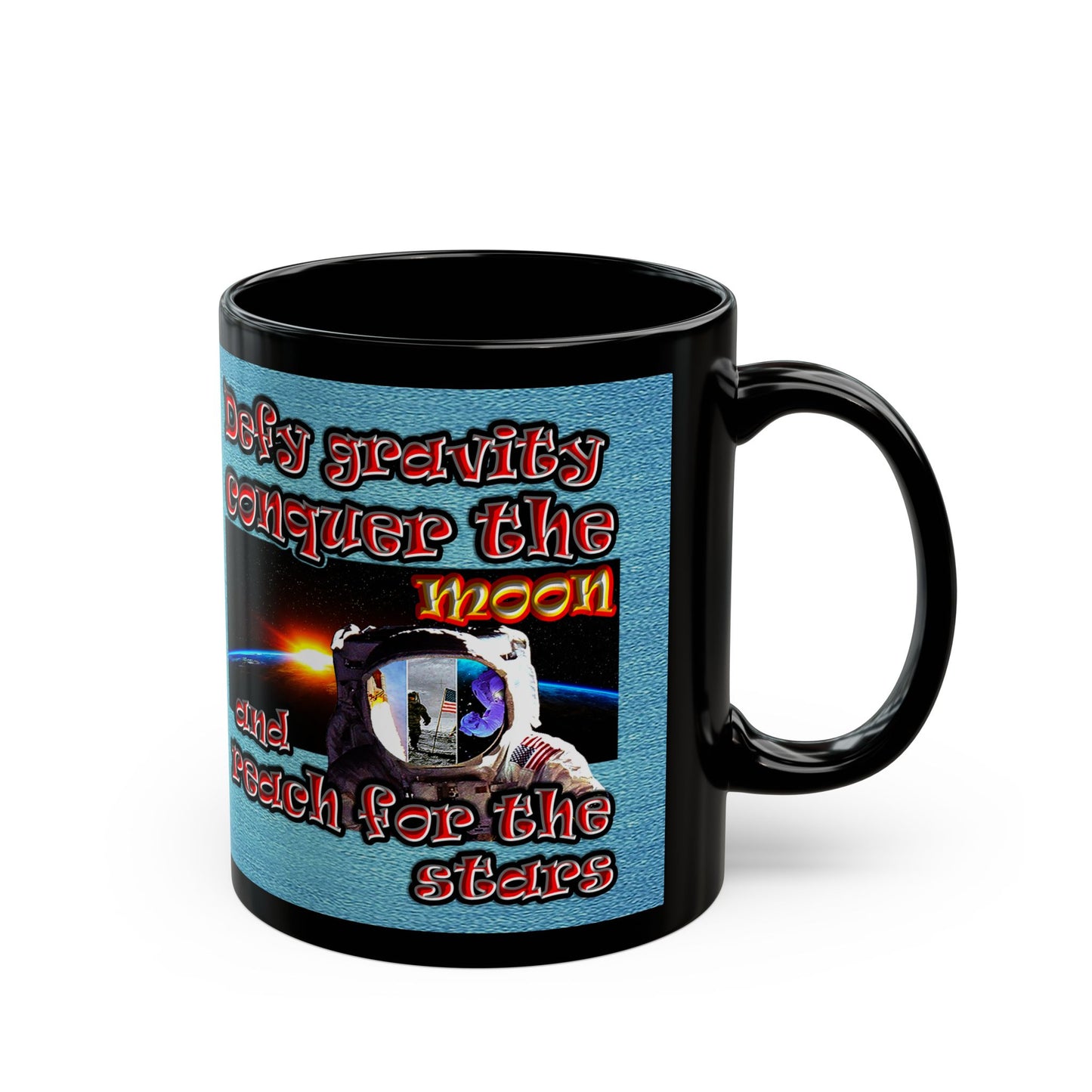 defy conquer reach - Black Mug (faded blue)
