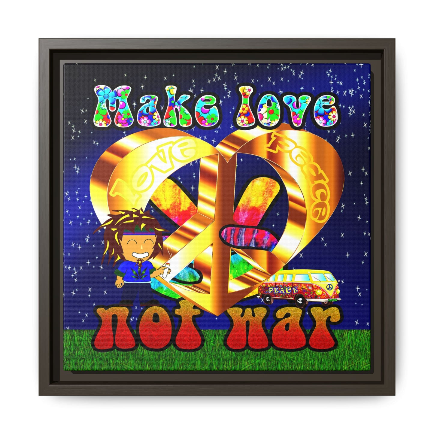 love peace - framed canvas art ('snoops' background)