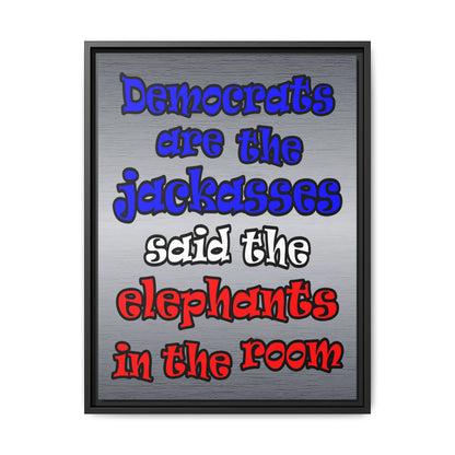 donkeys and elephants - framed canvas art (brushed nickel)