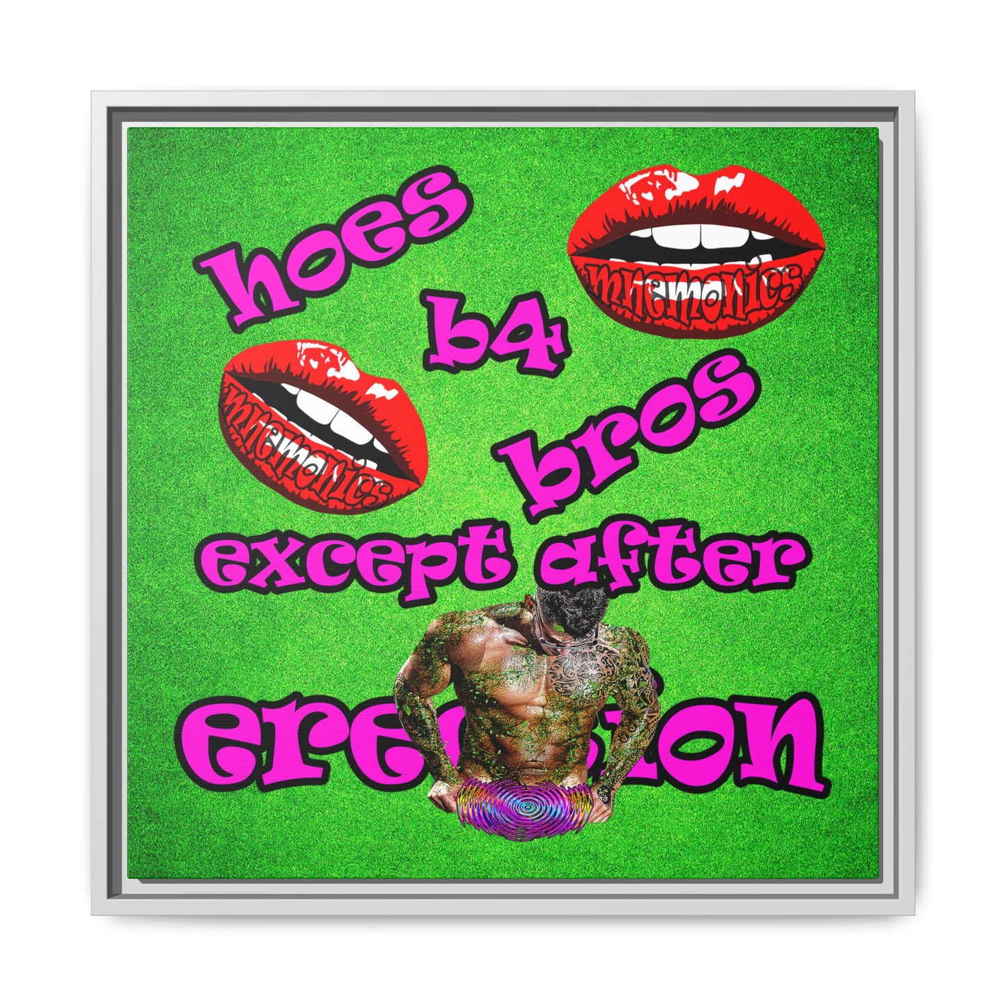 hoes b4 bros - framed canvas art (green turf)