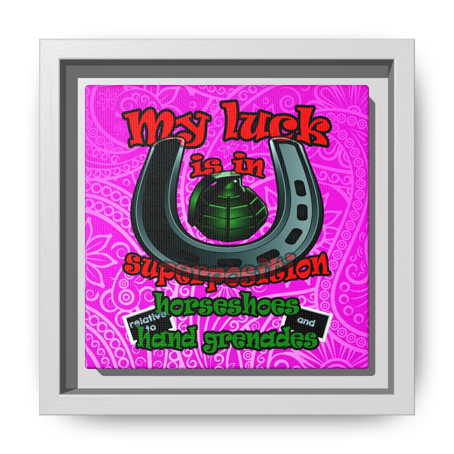 my luck - framed canvas art (pink swirl)