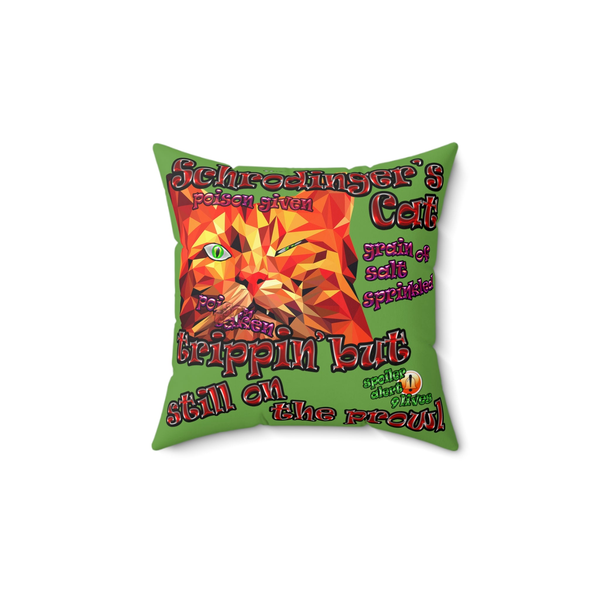 schrodinger's cat - Spun Polyester Square Pillow - (green)
